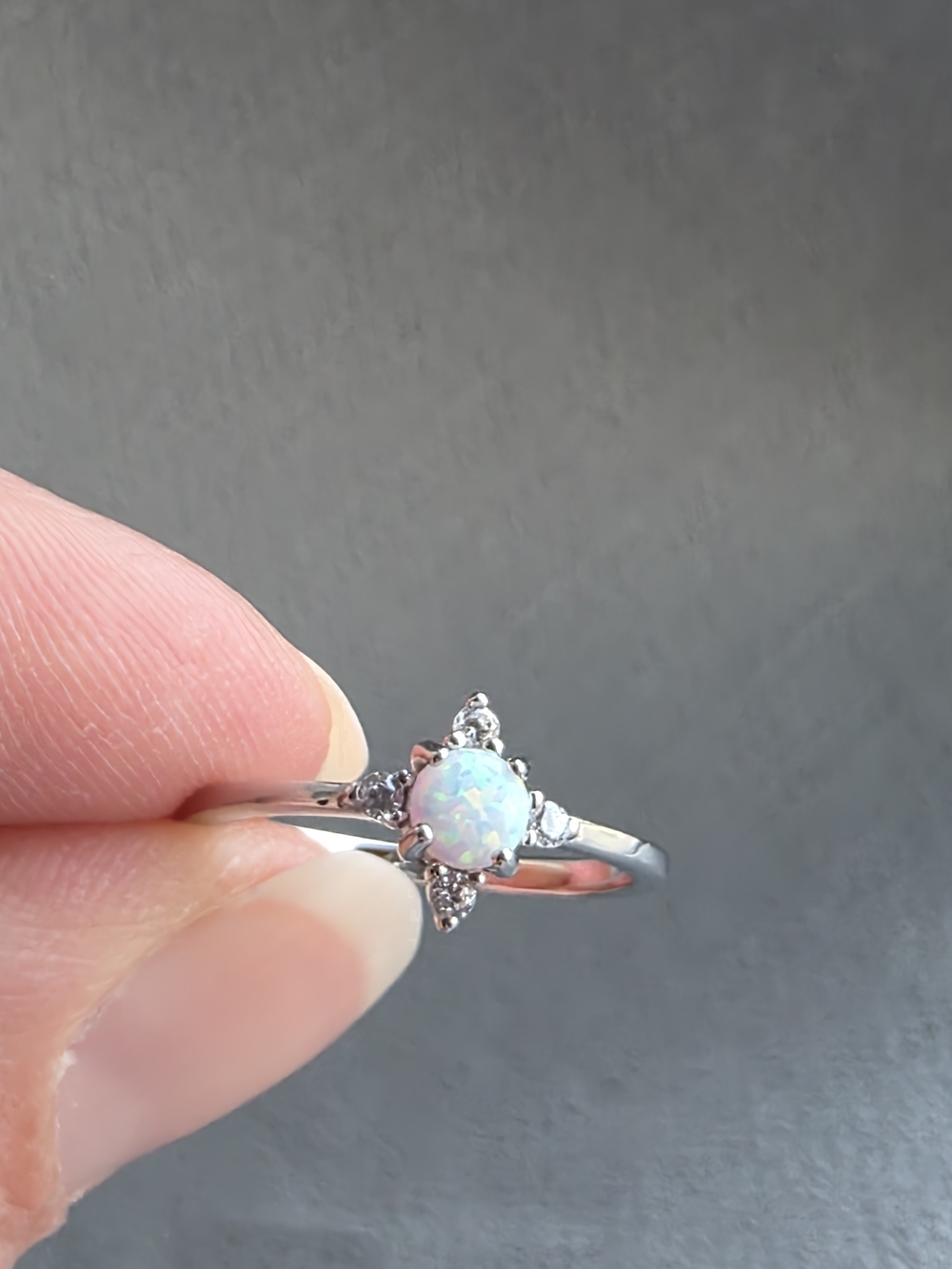Opal and Cubic Zirconia Sterling Silver Ring in White Opal